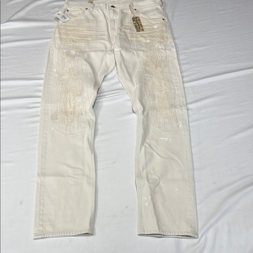 Ralph Lauren Double RL Cream distressed Straight Jeans made in Mexico.